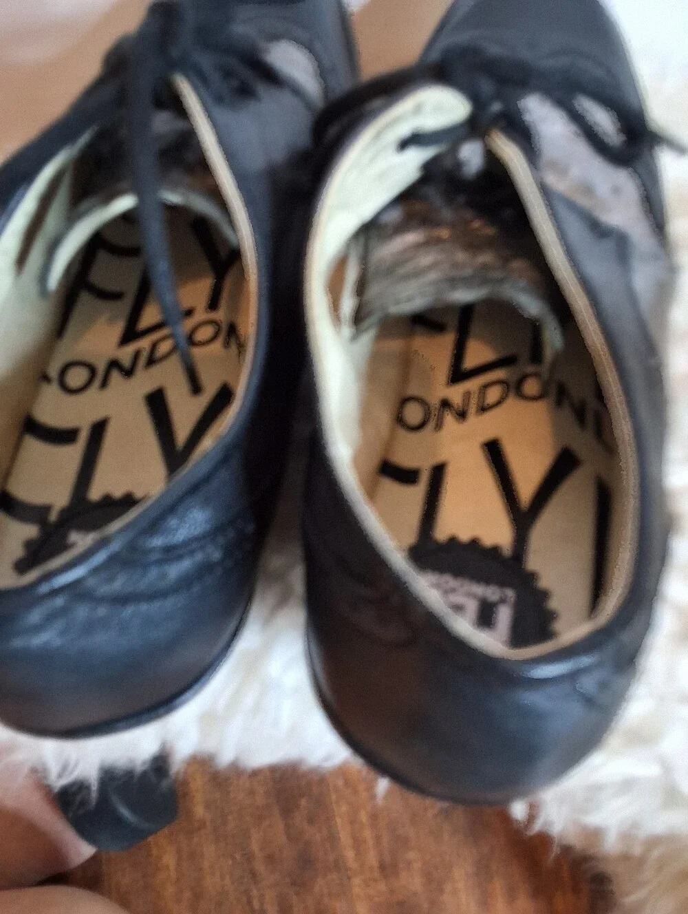 Fly London Black Silver Leather Lace Up Wedge Oxford Shoes Size 40 9- 9.6